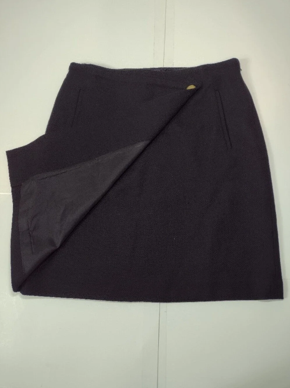 Talbots Black Wrap Mini Skirt with Gold Button Size (6)